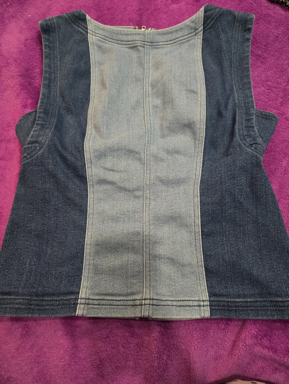 Pilcro Multitone Denim Sleveless Two Tone Top Large Euc - Picture 2 of 6